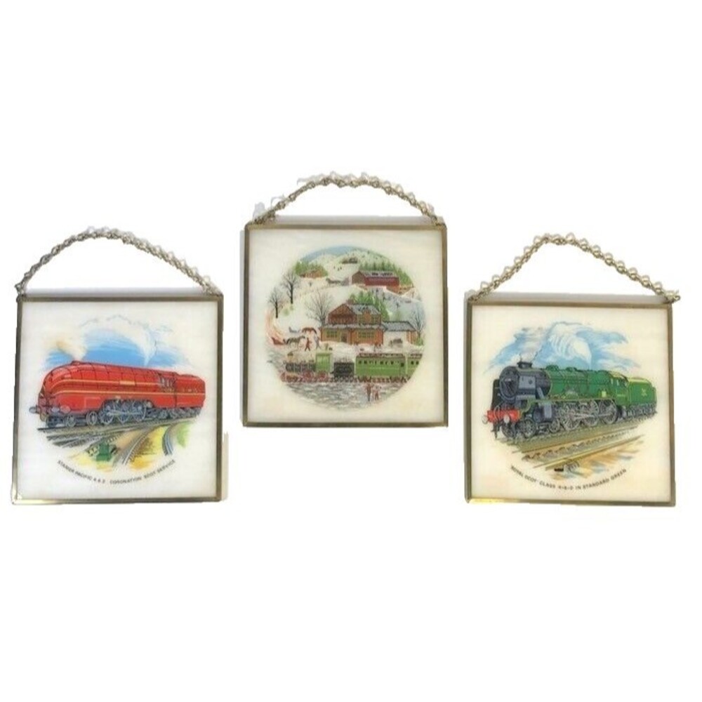 3 Vintage British Railroad Brass framed plaques,Stainer Pacific,Royal Scot+